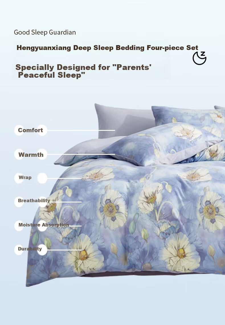 Hengyuanxiang Pure Cotton Four-Piece Bedding Set, Class A Knitted Nai Tei Mian 100% Cotton Bedding Set, Luofan (Blue), 2*2.3m 12