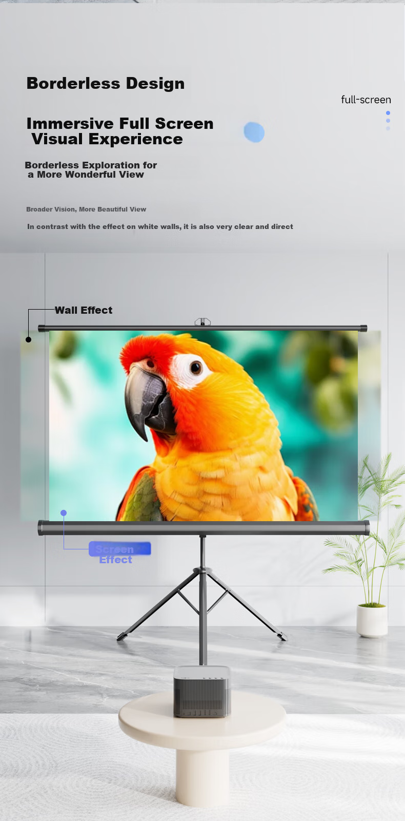 Fat Giant Projection Screen ZP Bracket Screen 120-inch 16:9 No-Drill Wall-Mount Dual-Use Projection Screen Supports HD Home Office Mobile Outdoor Portable Screen 4