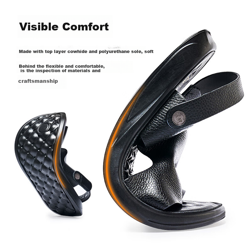 LAORENTOU Men's Sandals, Summer Top-Grain Leather Breathable Beach Versatile Casual Shoes Slippers Men's Footwear, 10965 Black 41