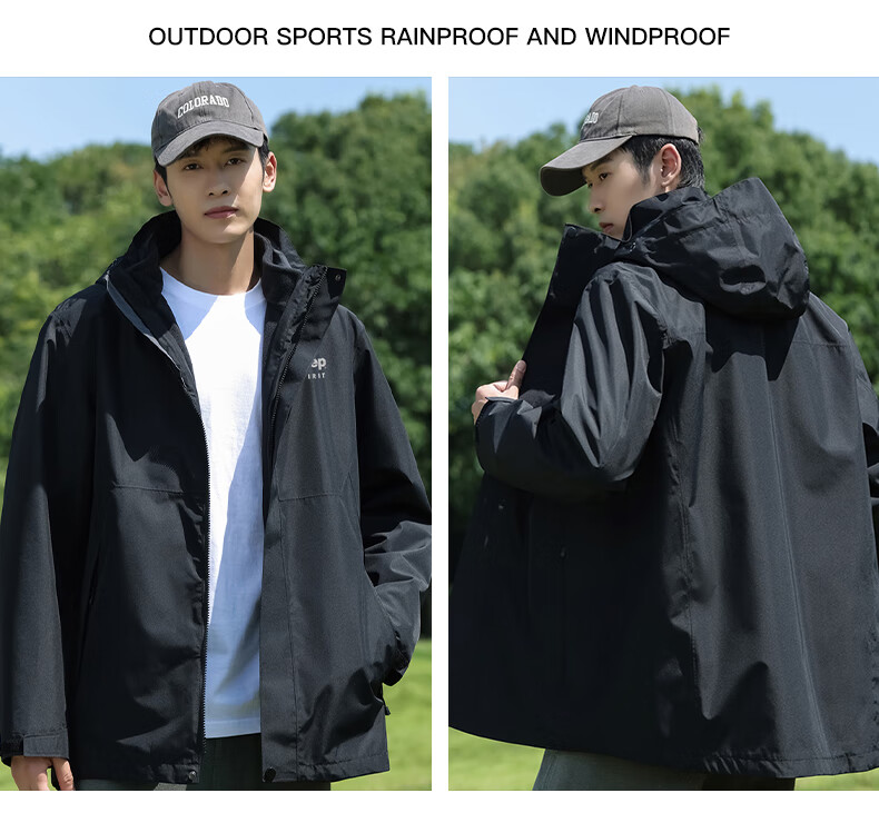 JEEP SPIRIT Men's Outdoor 3-in-1 Fleece Lined Waterproof Windproof Hiking Jacket, Ink Black, 3XL 2