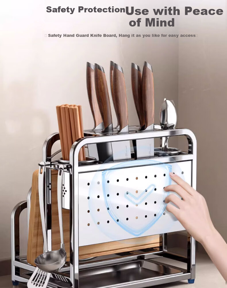 Jingyan 304 Stainless Steel Knife Holder Storage Rack, Kitchen Knife And Cutting Board Organizer, Multifunctional Utensil Chopping Board Storage Shelf, Pot Lid Rack 16