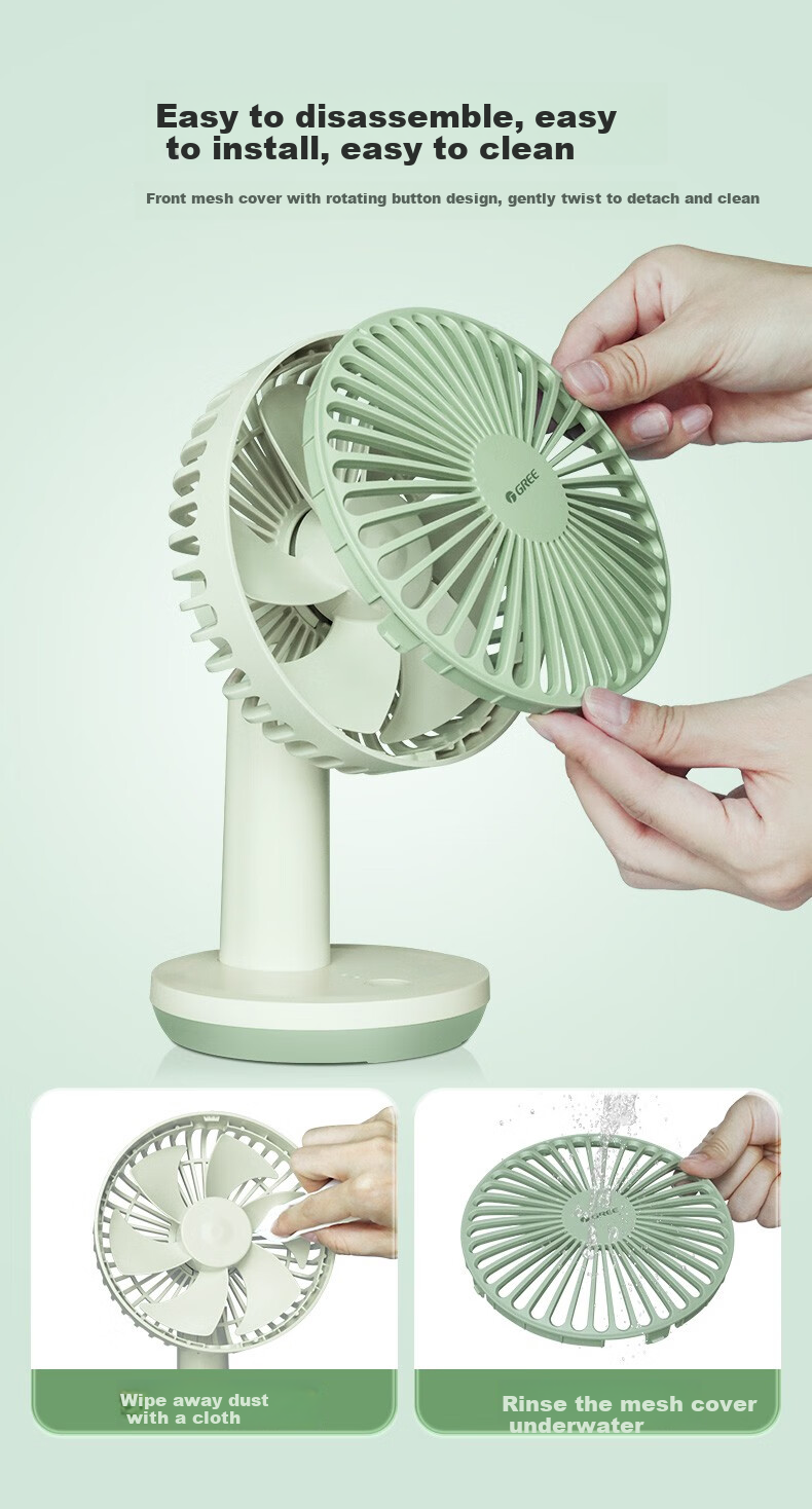 GREE USB Rechargeable Fan, Desktop Handheld Mini Desk Fan, Portable Office Outdoor Camping Home Office Table Fan, Electric Fan FSTZ-1201A6 14