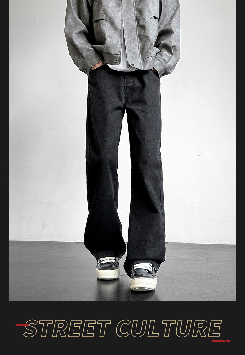 Homlean American Retro Washed Jeans, Summer Men's Fashionable Versatile Loose Straight-Leg Slightly Flared Casual Pants, SS99 Vintage Blue M 9