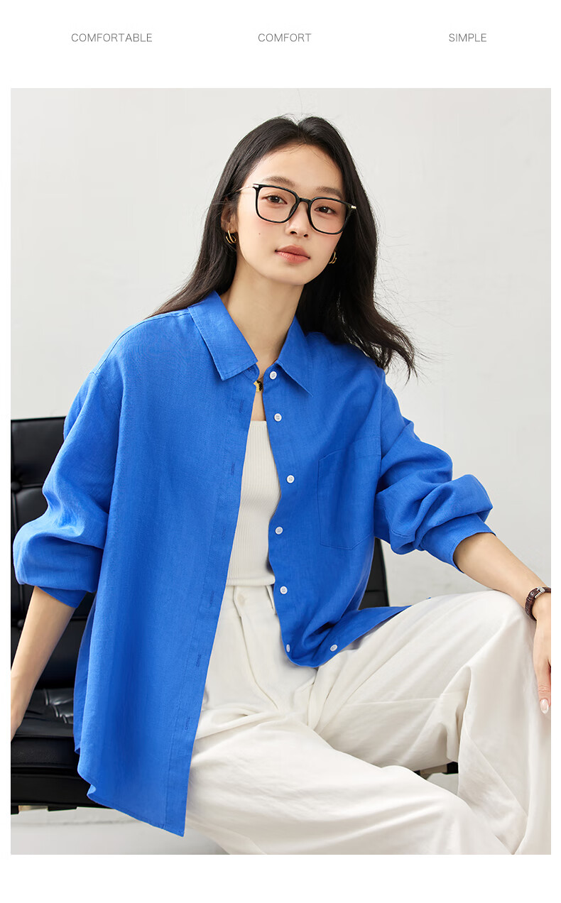 Fansiman Commuter Linen Long Sleeve Shirt Women Autumn New Simple Relaxed Fit Lapel Top Dragon Fruit Red M 4