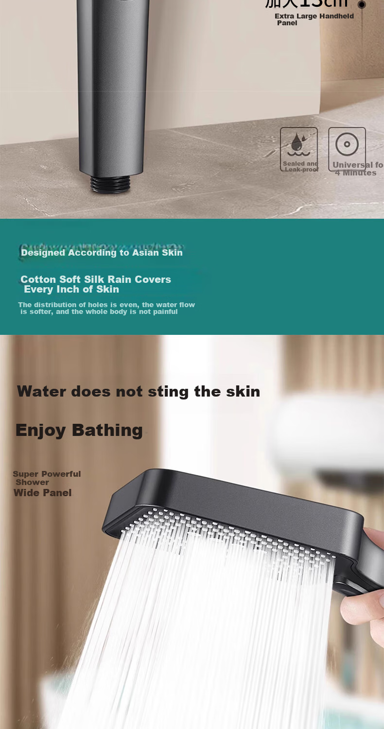 ILeddog [Germany] Pressurized Shower Head, Three-Speed High Flow Rate, Square Large Panel, Three-Piece Set with Shower Head SL-002 6