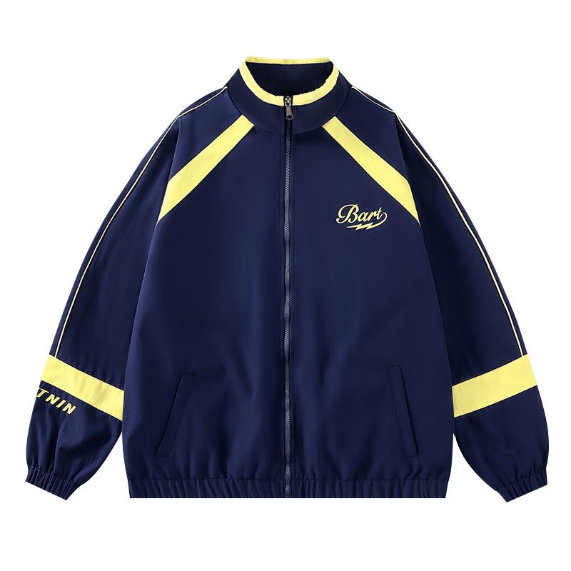 THE SIMPSONS Casual Loose Trendy Embroidered Colorblock Unisex Jacket Navy Blue Regular 2XL