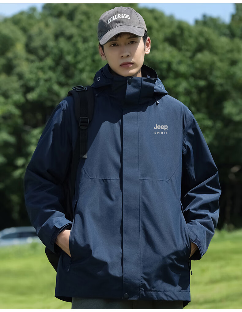 JEEP SPIRIT Men's Outdoor 3-in-1 Fleece Lined Waterproof Windproof Hiking Jacket, Ink Black, 3XL 7