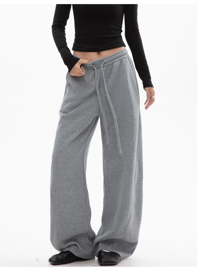 ICH MODE Women's American Style Casual Pants Spring Autumn New Sports Sweatpants Loose Straight-Leg Versatile Wide-Leg Pants Black L 1