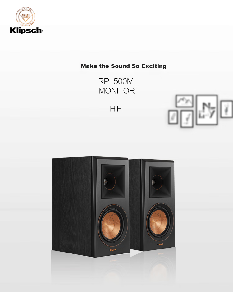 Klipsch R-50M HIFI Bookshelf Speakers, TV Sound System, High-Fidelity Passive Speakers, 2.0 Wooden Surround Speakers, Black 1