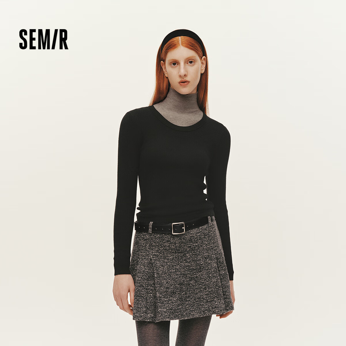 Semir Women's Winter Knitted Sweater Eggshell Neck Solid Slim Wool Top 2025 109725107004