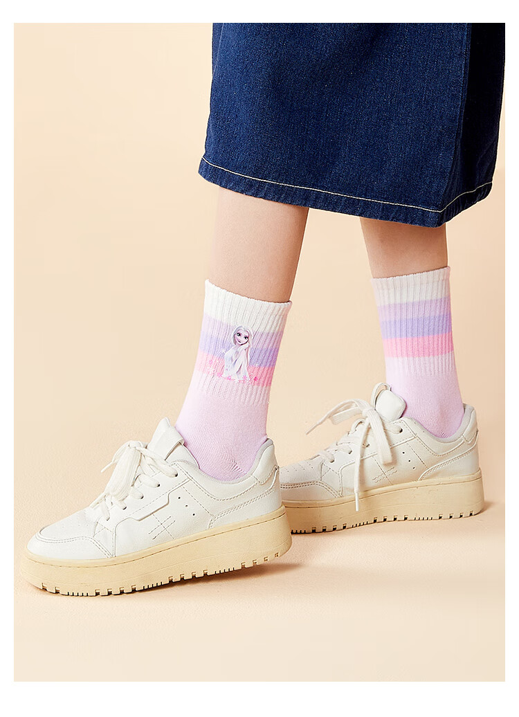 Disney Kids Socks Spring and Autumn Girls Mid-Calf Socks Elsa Princess 7A Antibacterial Cotton Socks for Girls SP33332 Color Block S 5