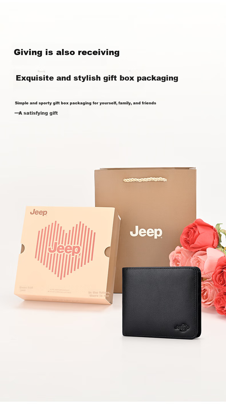 JEEP Wallet for Men, Short Style with Multiple Card Slots, Top-Grain Leather Billfold, Birthday Gift 4