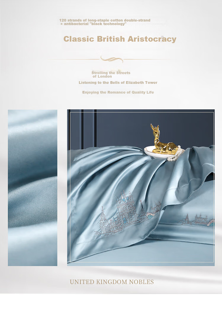 FUANNA High-End Bedding Set of Four Pieces, 120s Double-Ply Long-Staple Cotton, Class A Sateen Bedsheet Set, 203*229cm, Holy 3