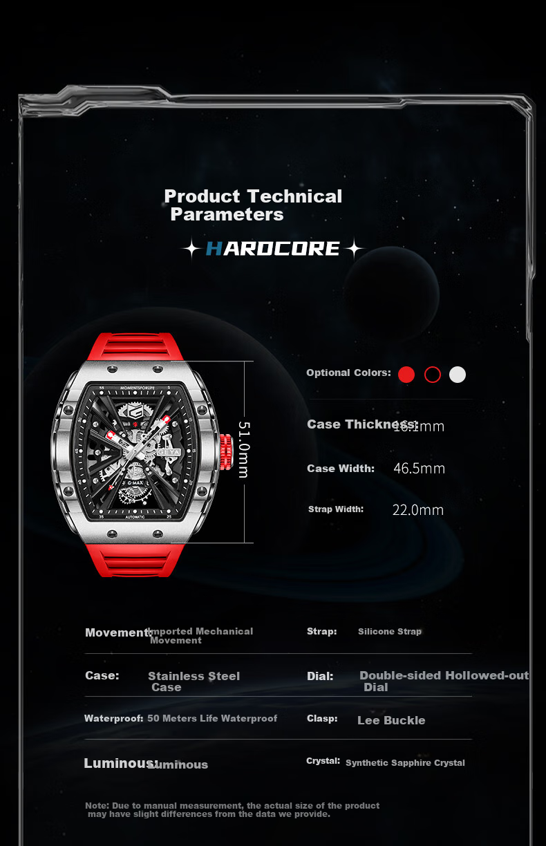 GEYA National Brand Watch, Men's Barrel-Shaped Skeleton Fully Automatic Mechanical Watch, Birthday Gift for Me 11