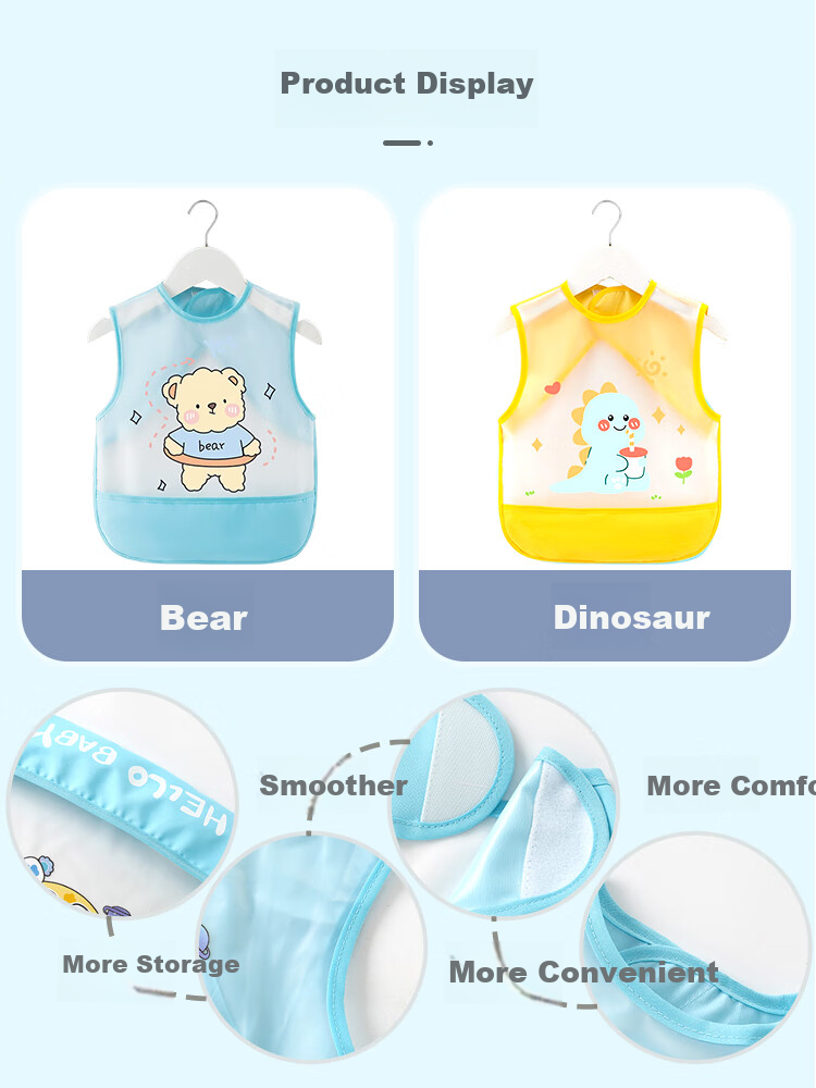 9I9 Baby Eating Smock Sleeveless Summer Bib Waterproof Stain-Proof Splash-Proof Painting Clothes 2-Pack A459 6