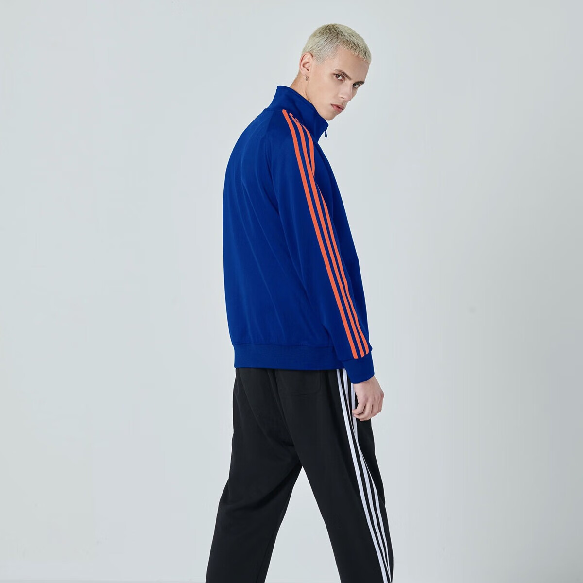 Adidas Men's Jacket, Spring And Autumn Running Sports Knitted Stand-Collar Jacket, Outdoor Sportswear, Blue-Orange, L