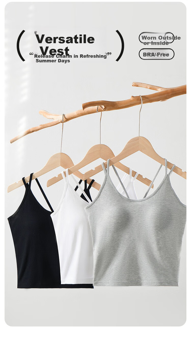 MiiOW Women's Camisole Tank Top, Inner And Outer Wear, Beautiful Back Bra, Integrated with Chest Pads, Sleeveless Undershirt, Gray, M 4