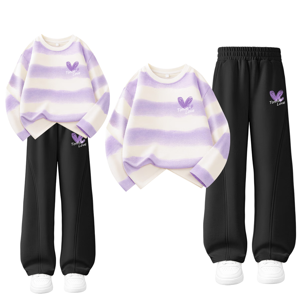 Langsha Autumn Girls' Set Trendy 100% Cotton Long Sleeve High Elasticity Yoga Flared Pants Two-Piece Set Purple+Black 140