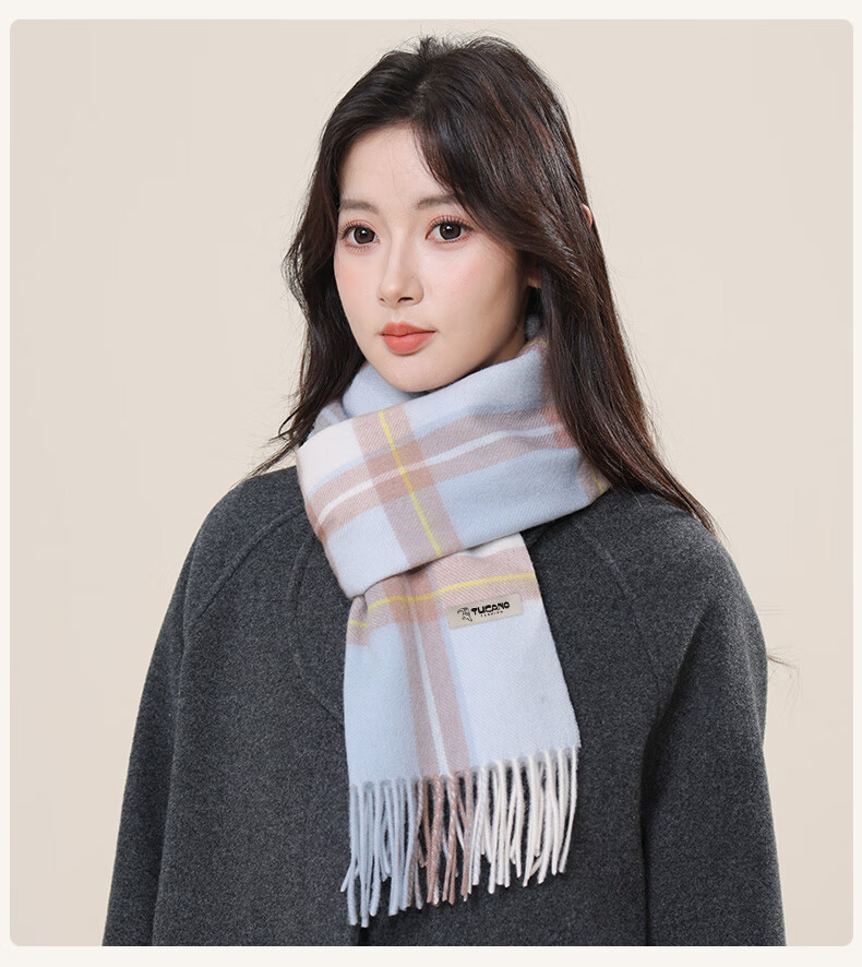 TUCANO Pure Wool Women's Winter Plaid Scarf Warm Shawl Neck Warmer Gift for Girls and Moms New Year Birthday 19