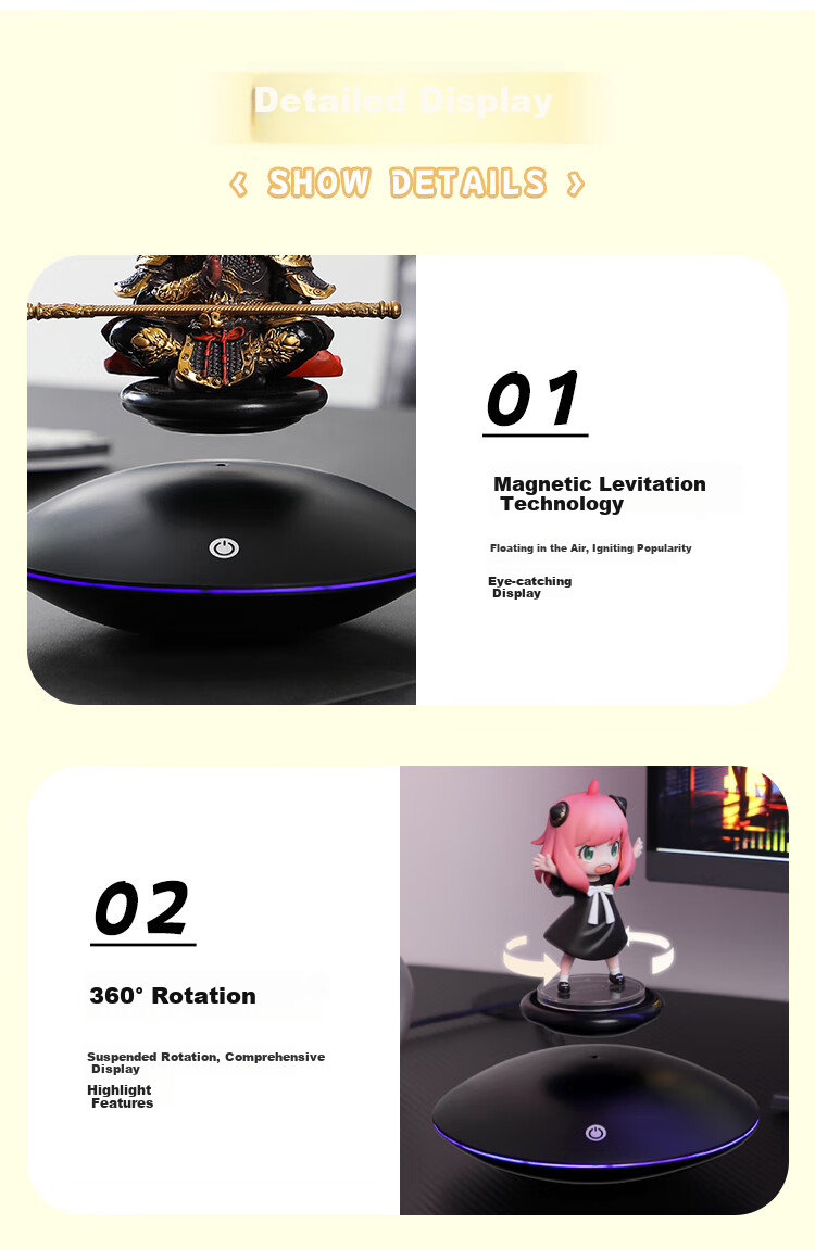 Hengyi Magnetic Levitation Action Figure Display Stand, Sample Display Stand, Flying Saucer Base, 360-Degree Rotating Intelligent Toy, Couple Gift 9