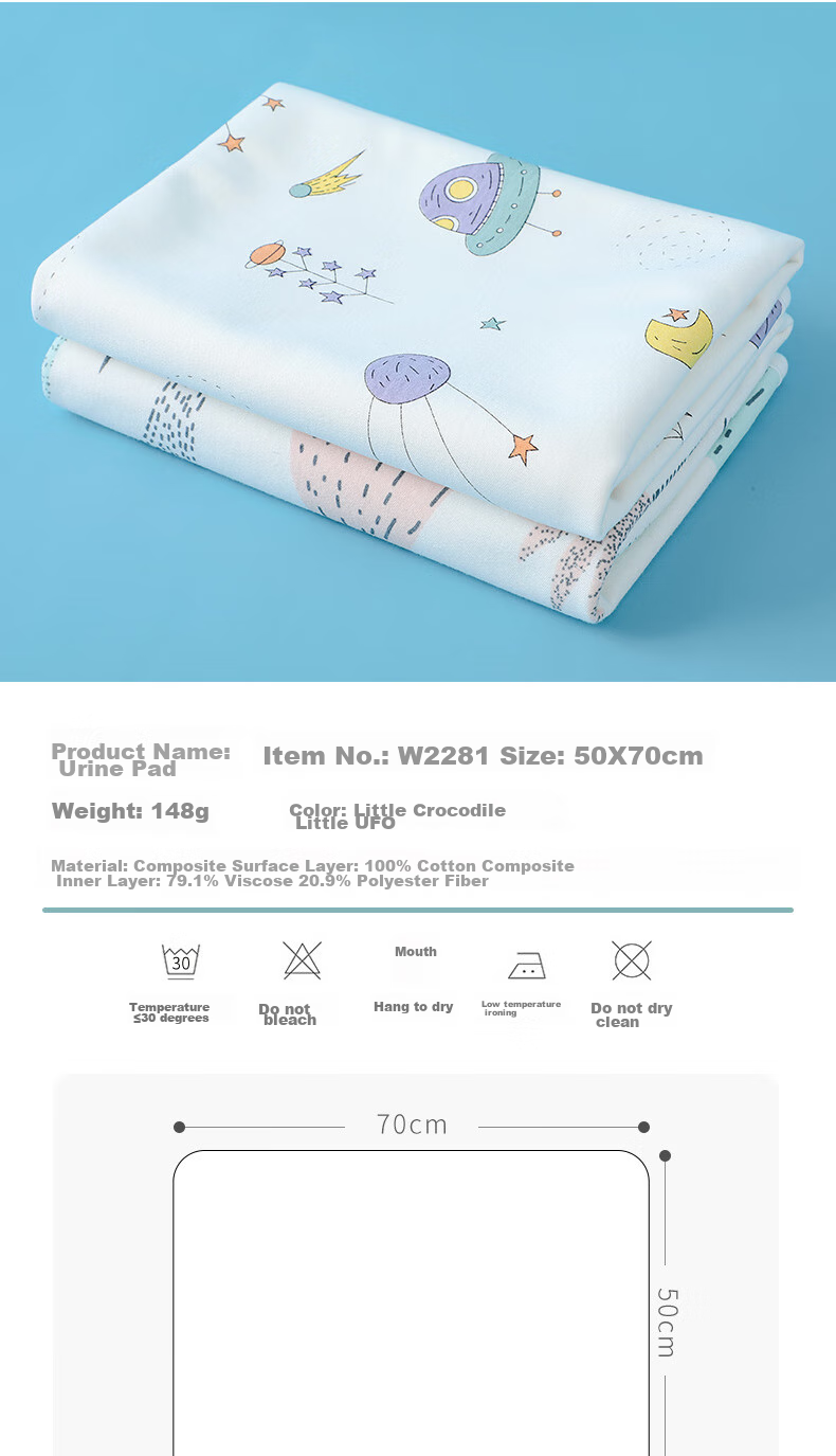 Grace Baby Diaper Pad, Extra Large Washable Menstrual Period Pure Cotton Bed Sheet Cartoon Crocodile Pattern, 150*100cm 2