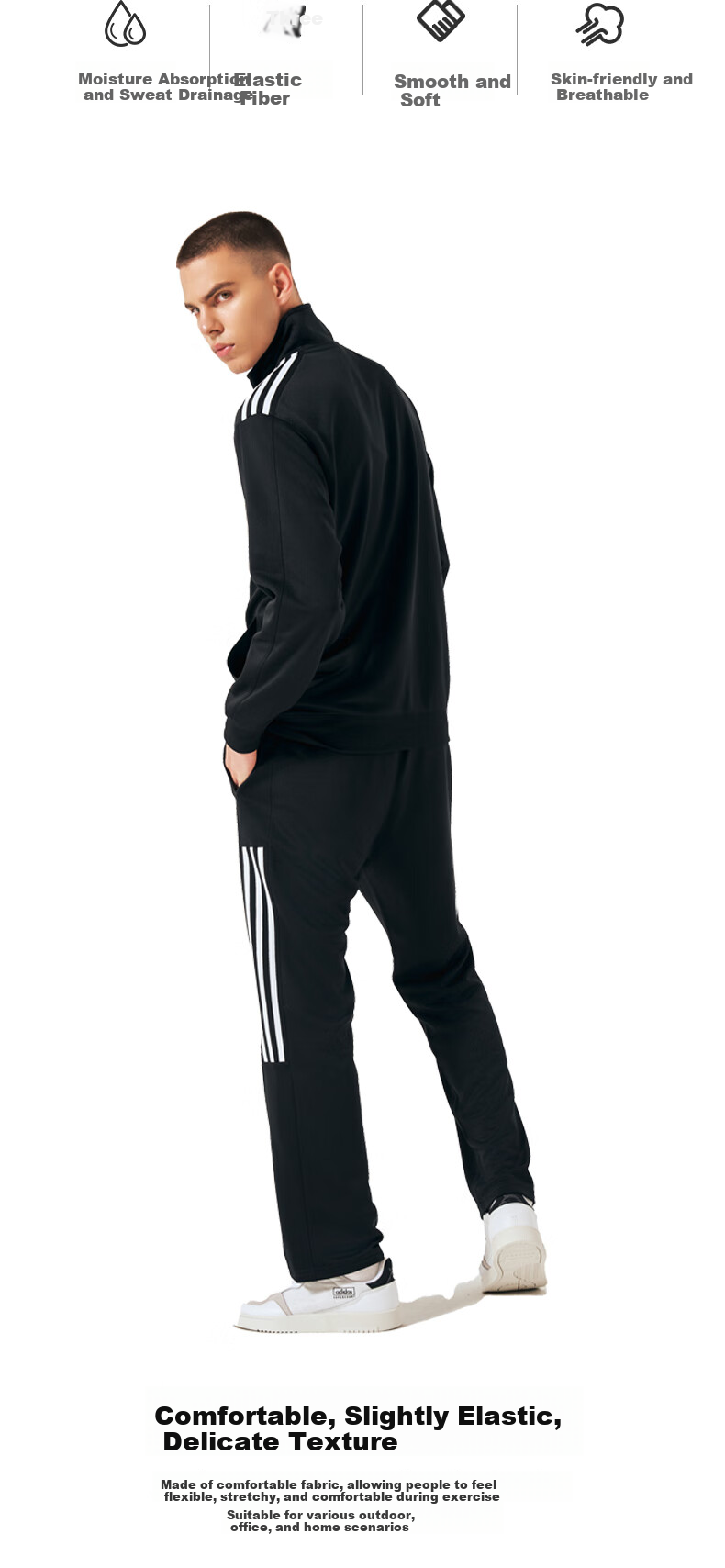 Adidas Spring Running Sportswear Set for Men, Outdoor Windproof Jacket And Long Pants Two-Piece Suit, Black/white, Size L 2