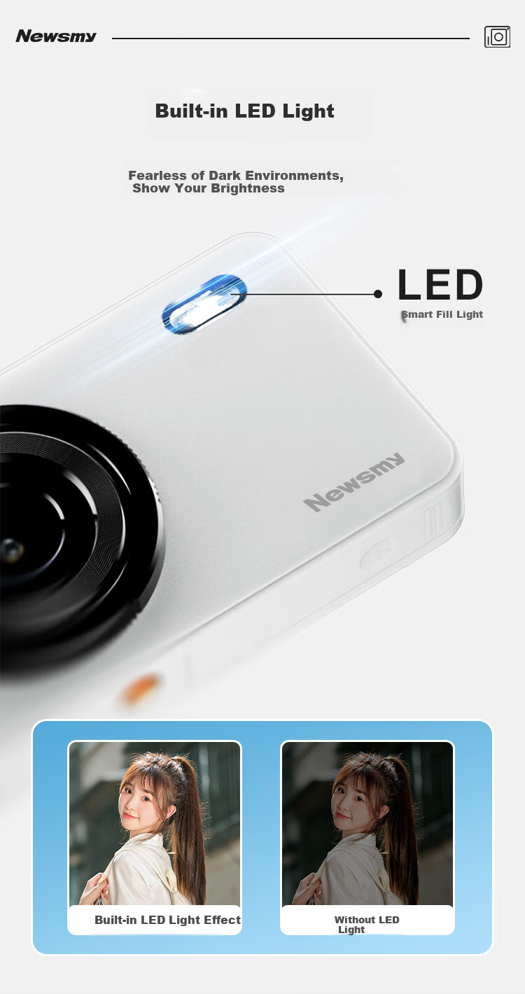 Newsmy N1 Student High-Definition Digital Camera for Girls, Entry-Level Portable Camera with Phone Transfer Function, High-Definition Travel Campus Compact Camera, Retro CCD Alternative, 64GB White 3