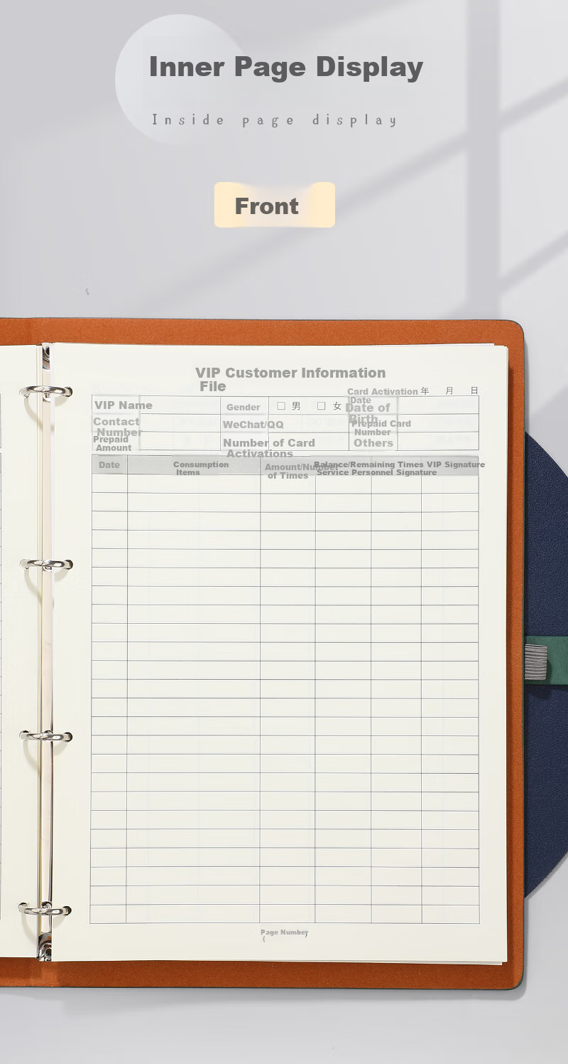 Jinyi VIP Member Registration Book, General Customer File, Client Tracking Record Book, Consumption Card Beauty Salon Management Manual, A5 Stapled Pages - Black (Pencil Insertable) 4