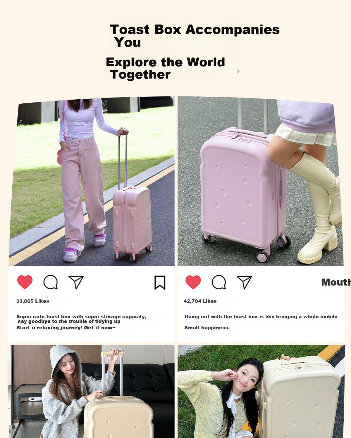 HLA High-Quality Luggage, Large Capacity Suitcase, Trolley Case for Women, Checked Travel Bag, Password Lock Suitcase, Toast Strawberry Color, 24 Inches 4