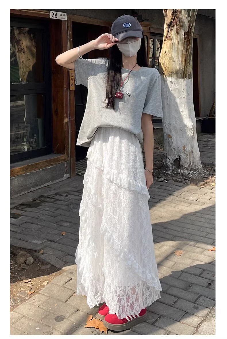 Langsha Lace High-Waist Mesh Puff Cake Skirt Women's Spring 2026 New Slimming A-Line Mid-Length Skirt 23