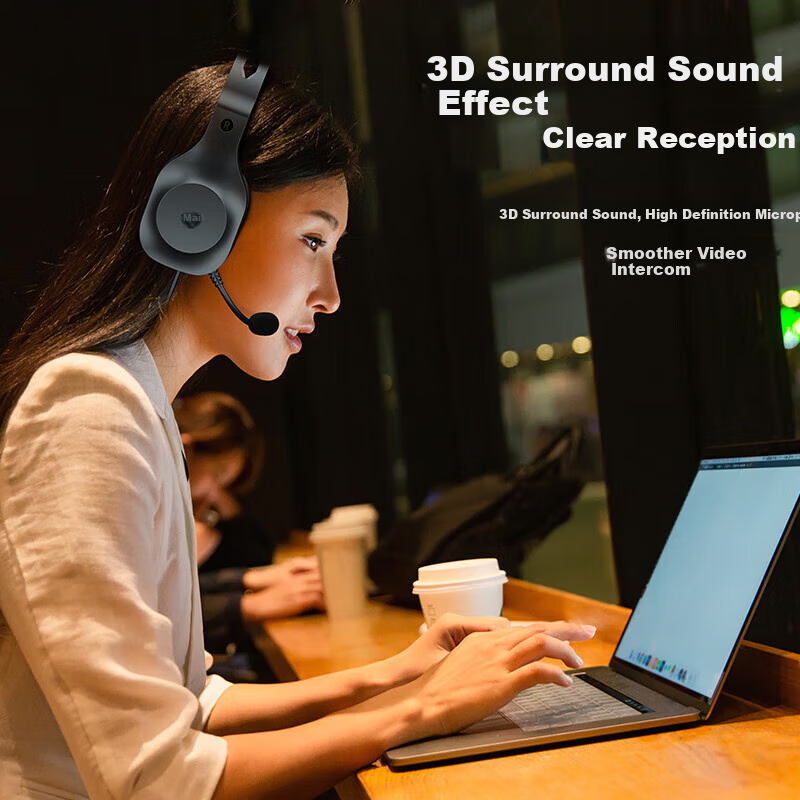 HP Headphones, Over-Ear, for Computer And Laptop Gaming, Voice Communication, Listening Practice, Online Classes, Office Work, Training, Study, Wired Telephone Headset, Two-In Tape-C