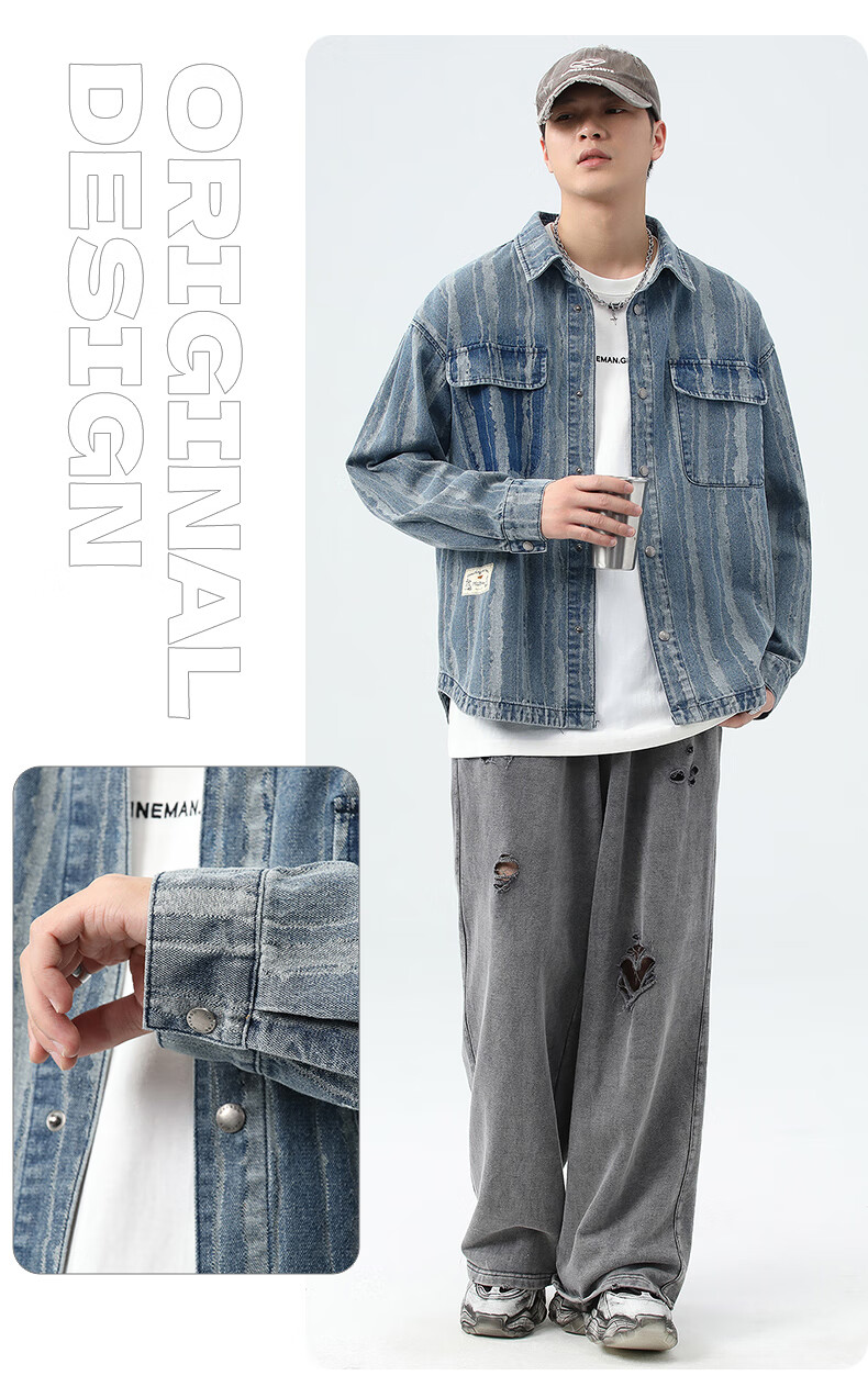 Pierre Cardin Men's Winter Denim Vintage Washed Retro High Street Workwear Casual Loose Jacket Blue 2XL 4