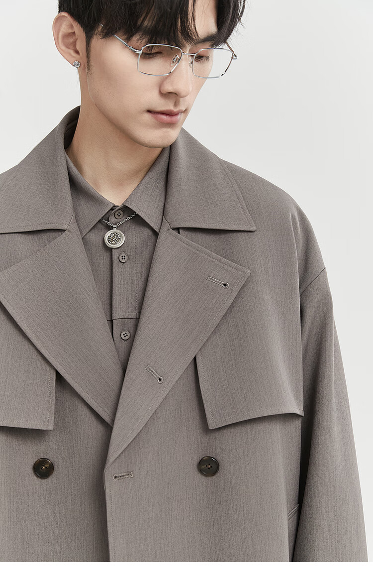 Bojuezhuoer Suit Collar Mid-Length Men's Trench Coat, Double-Breasted, High-End Classic Design, Casual Style 10