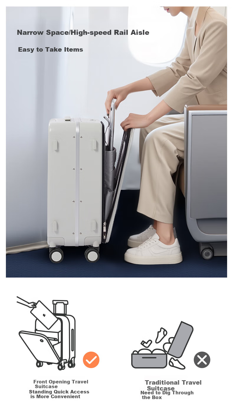 Mixi Front-Opening Aluminum Frame Suitcase, Trolley Case with Password Lock, Large Capacity Luggage for Travel, Carry-On Suitcase for Me 11
