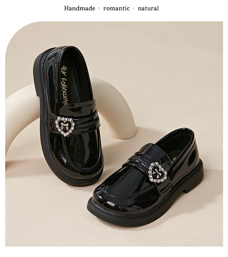 Follow Me Girls' Leather Shoes Spring And Autumn Stylish Soft-Soled Loafers Children's British Style Black Versatile Flats Black Size 32 8