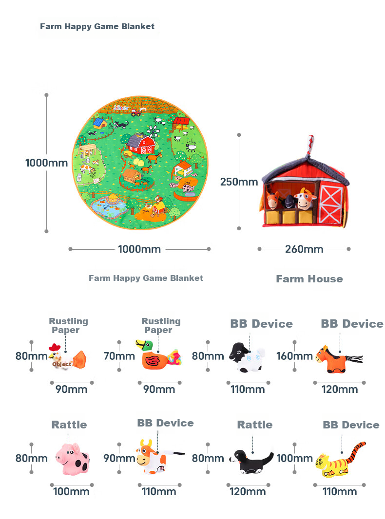 Jollybaby Infant Toy for Ages 0-3 Early Education Game 3D Cloth Book Children's Toy Carpet Gift Box Set Farm Play Mat 3