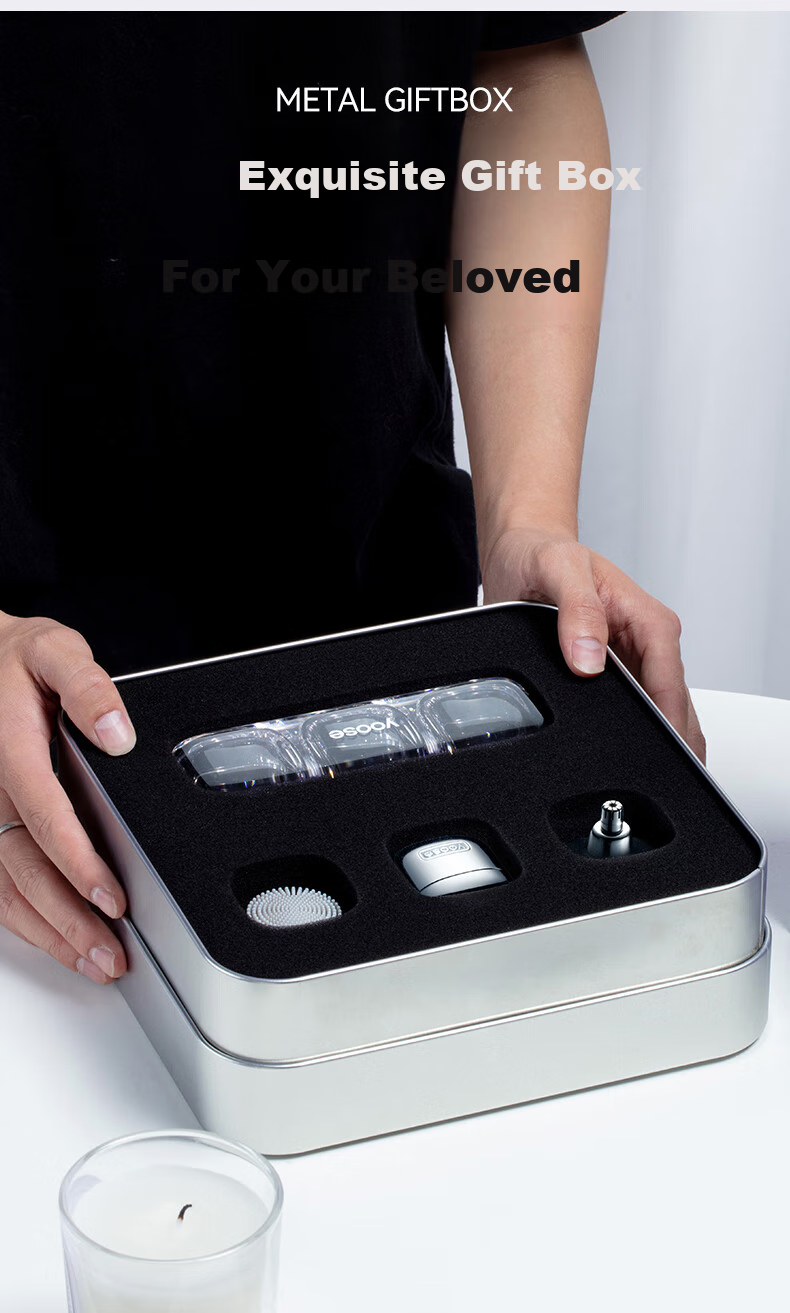 Yoose Electric Shaver, Razor, Nose Hair Trimmer, And Facial Cleanser Three-In Men's Birthday Gift for Boyfriend, Husband, Father, Small Magic Cube Grooming Set D1-S Electroplated Silver 25