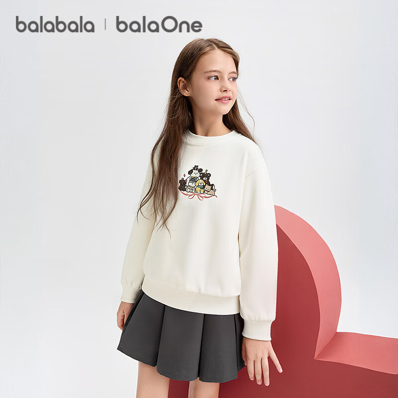 Balabala BalaOne Girls' Sweatshirt Kids' 2025 Winter Fleece Lined Casual Top 208425121001