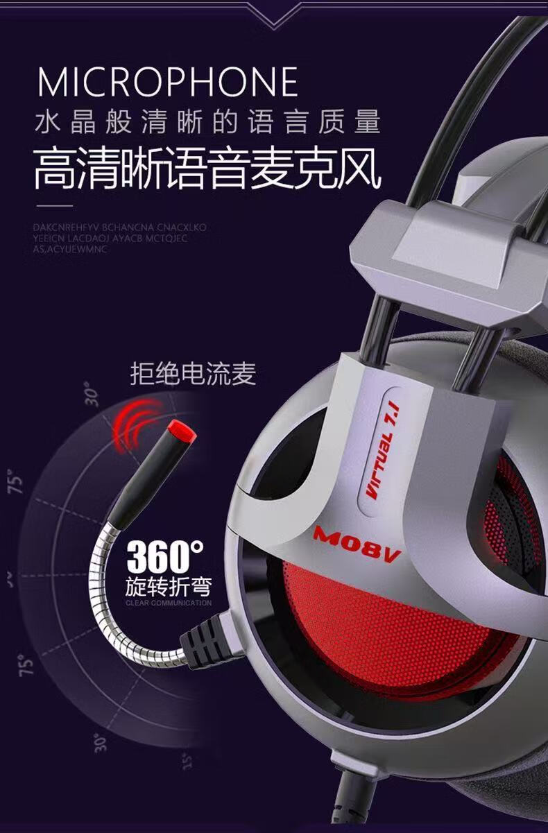Jindun M08V Over-Ear Internet Cafe Gaming Headset 7.1 Surround Sound Wired Mic PUBG Positional Audio Wired Gaming Headphones with Inline Control 12