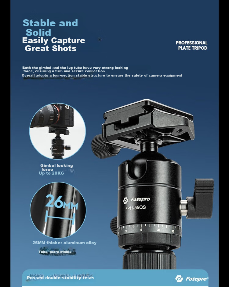 Fotopro A5i+55QS+SJ-85, Buckle Design Panoramic Ball Head, Variable Monopod, Mirrorless Digital Camera Photography Tripod, Feather Gray 8