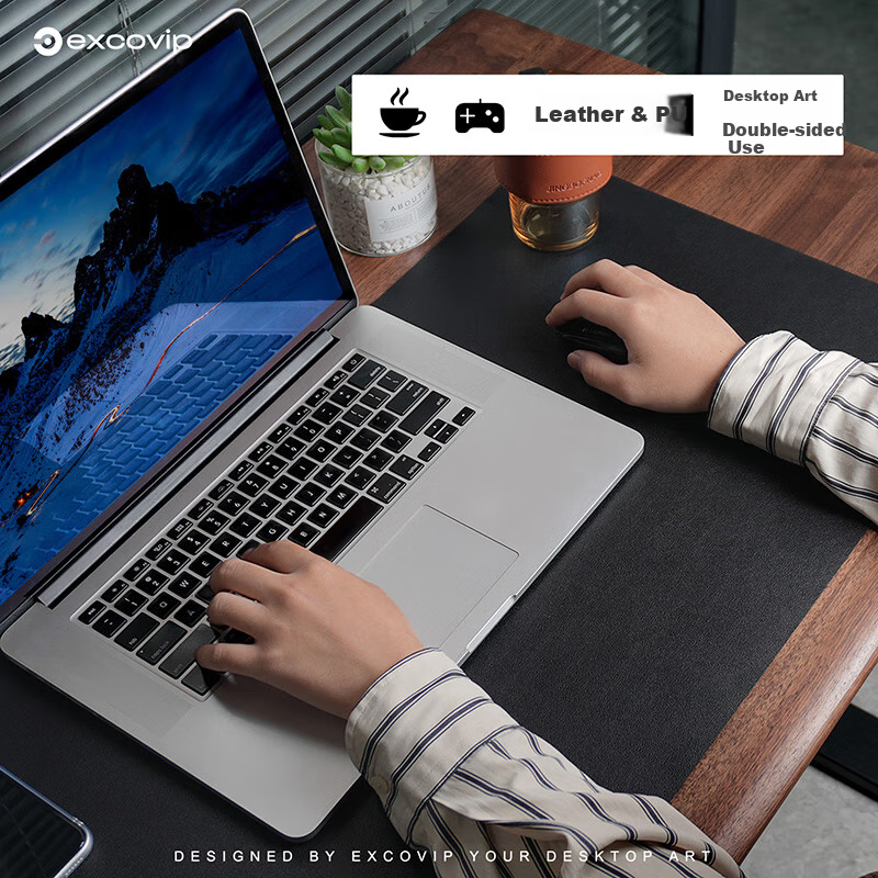 EXCO 80x40cm Large Mouse Pad, Office Desk Mat, Waterproof Leather Writing Pad, Computer Mat, Keyboard Leather Desk Cover, Double-Sided Gaming Mat, Elegant Black 3761 5