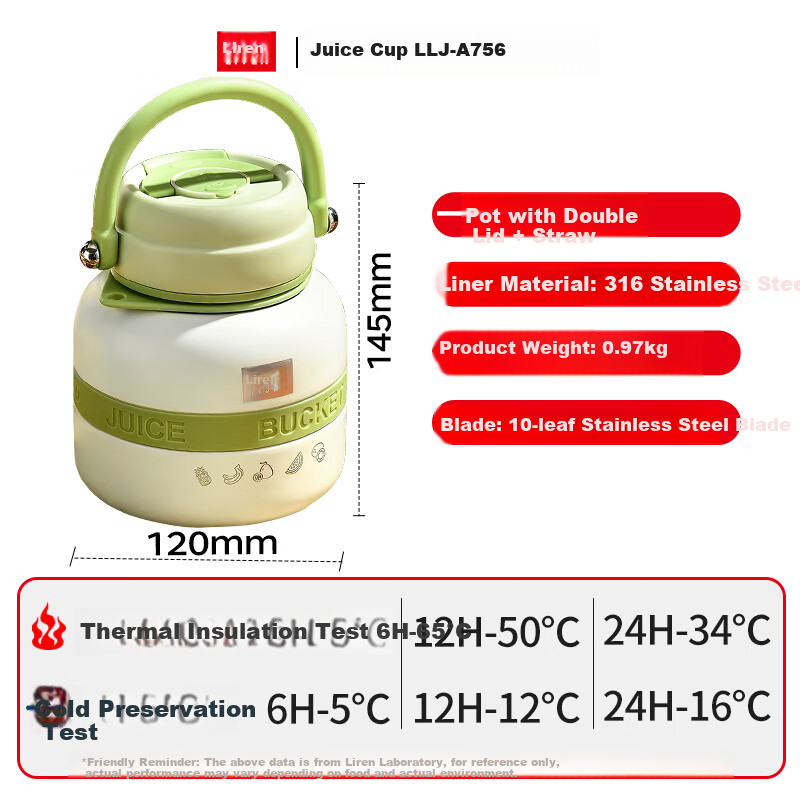 Liven Portable Juicer Cup with Ice Crusher, 750ml Stainless Steel Travel Cup, Small Blender Bottle for Outdoor Use, Food Processor LLJ-A756