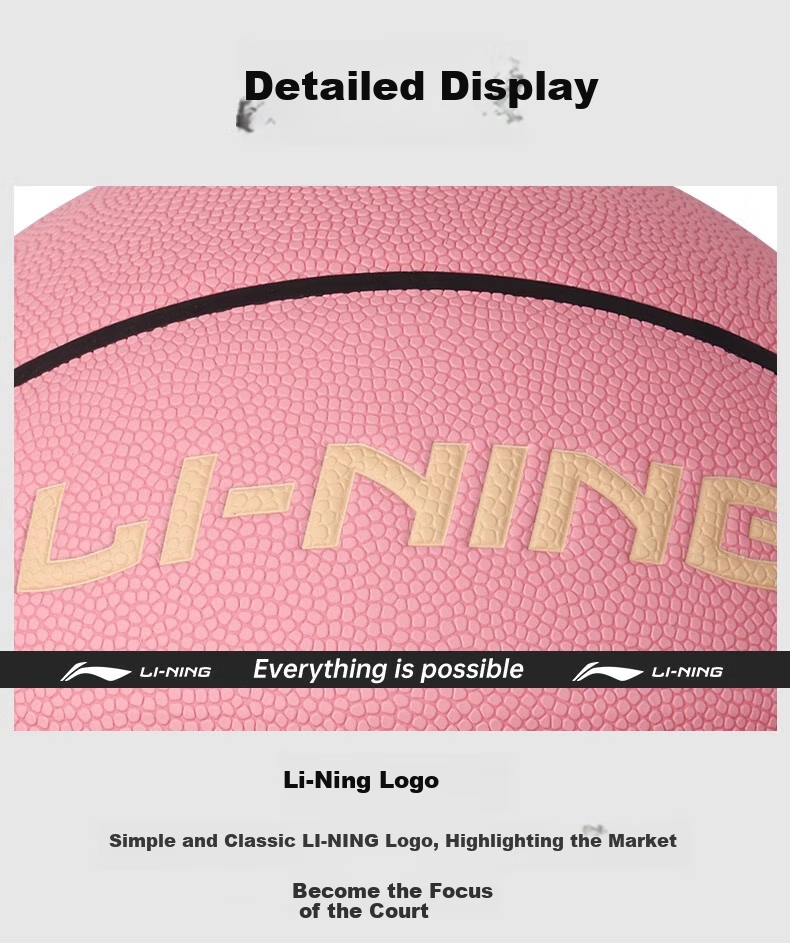 Li-Ning Basketball Size 6 for Women, Professional Competition Training, Standard for Middle School Entrance Exams, Indoor And Outdoor Use on Cement Courts, Moisture-Absorbing, Wear-Resistant PU Material, Pink Color 25