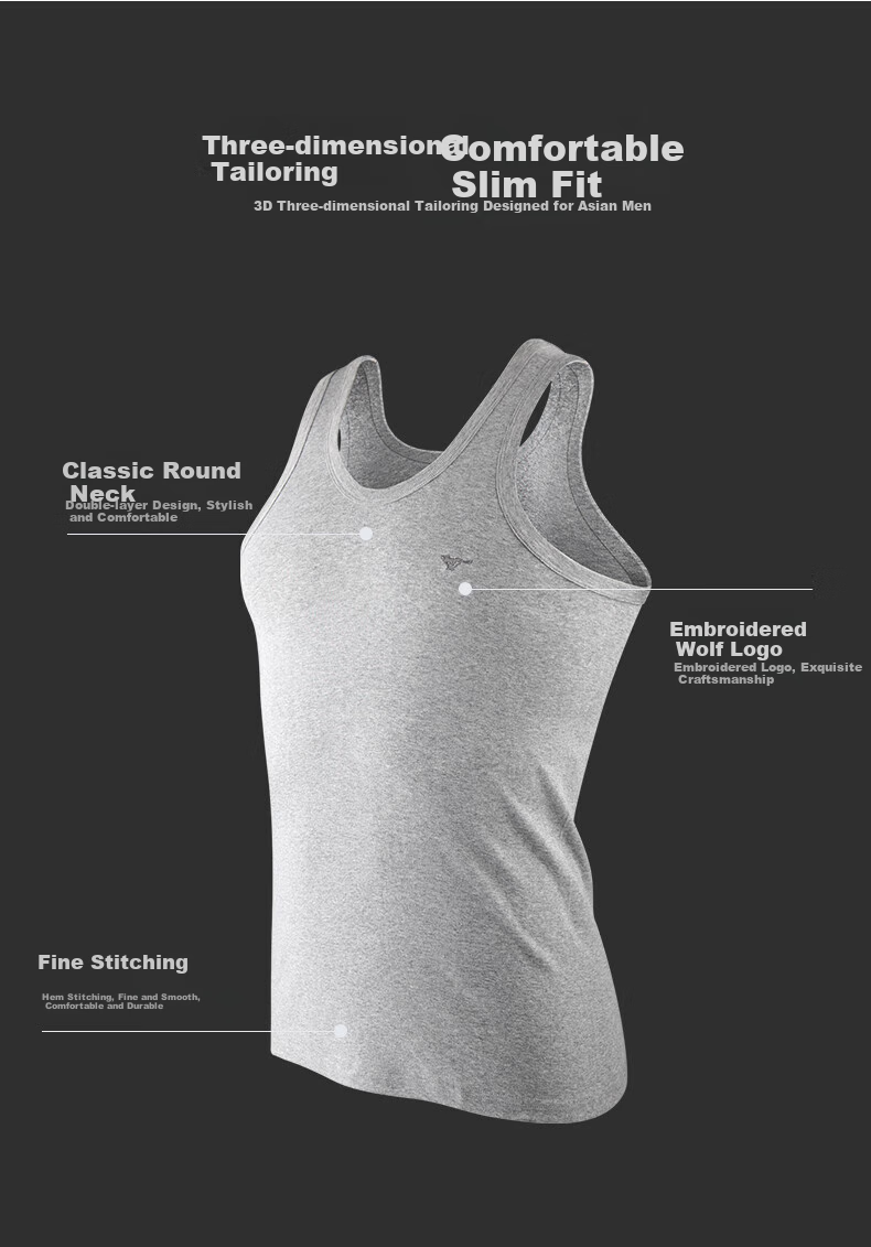 Seven Wolves Men's Vest [10A Antibacterial and Anti-Mite] Pure Cotton Comfortable Vest Versatile Sports Stretch Base Shirt 3-Pack 4