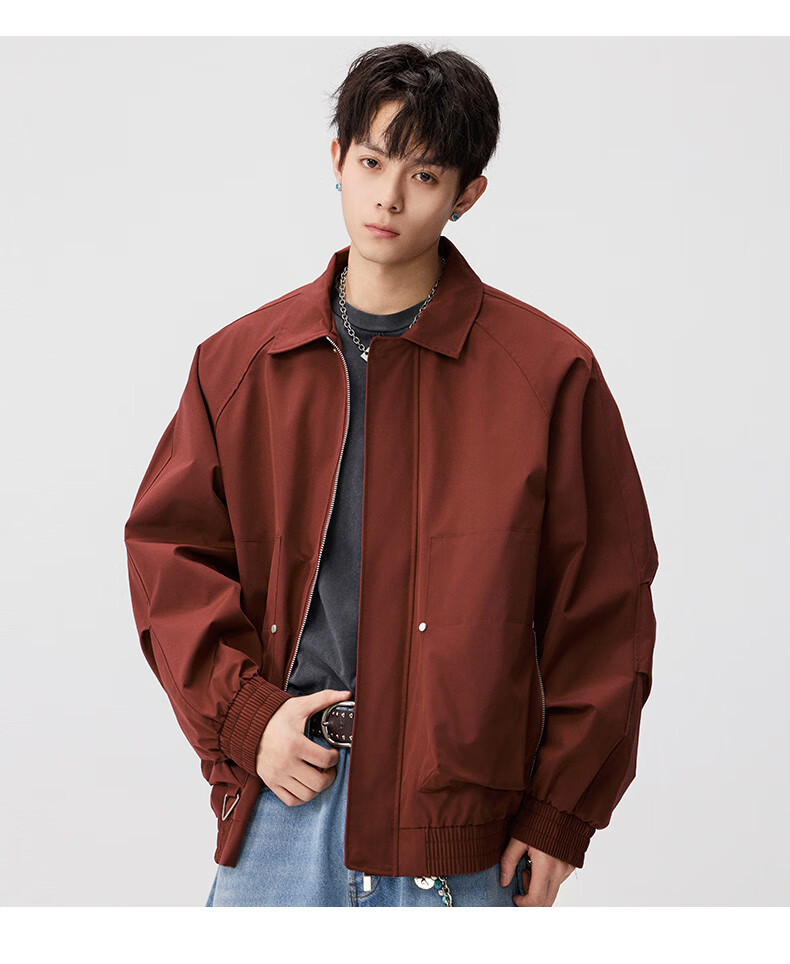 FAIRWHALE Men's Turn-Down Collar Jacket Spring Autumn New American Casual Loose Workwear Coat 2XL Earth Tone 13