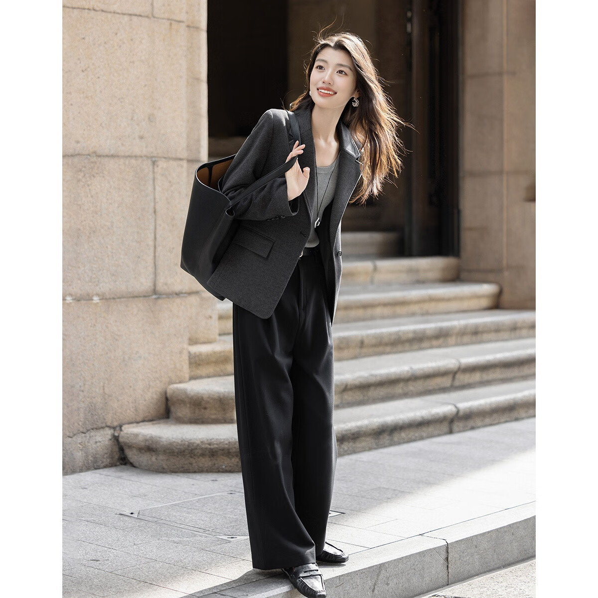 Demana [Smart Elite] Spring and Autumn Business Commuter Notched Lapel Single Button Starry Wool Slim Fit Elegant Women's Blazer