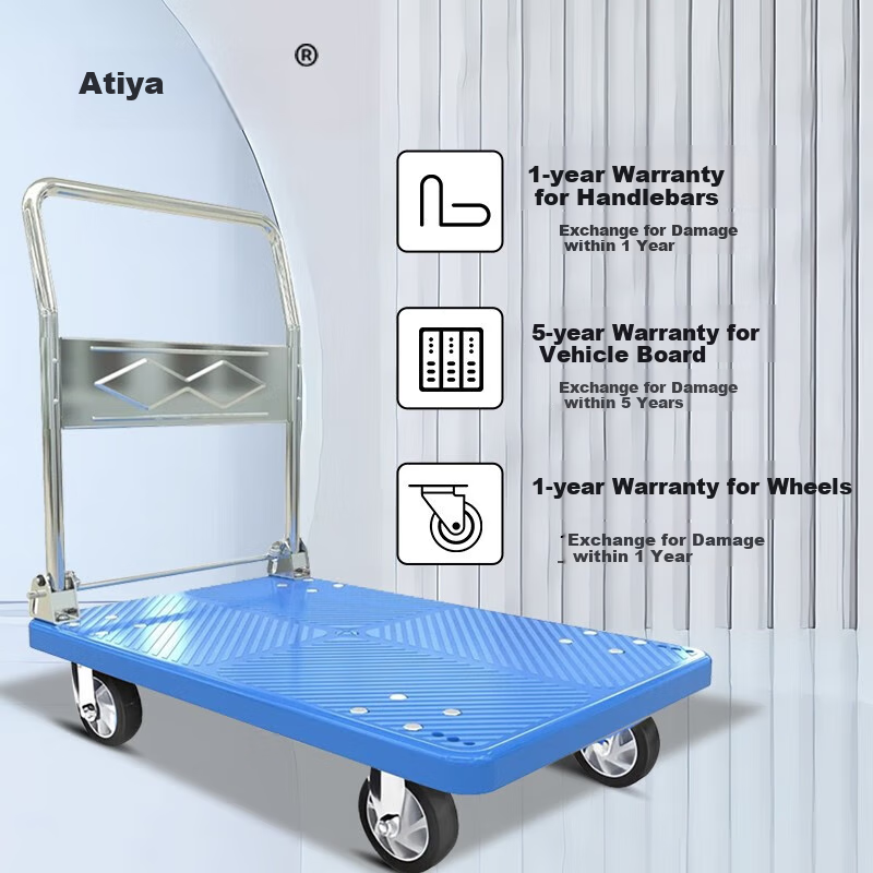 Adiya Folding Hand Truck, Small Cart, 73x47cm, Four Steel Tubes, 600 Jin Capacity, Push Cart, Hand-Pulled Trolley, Blue