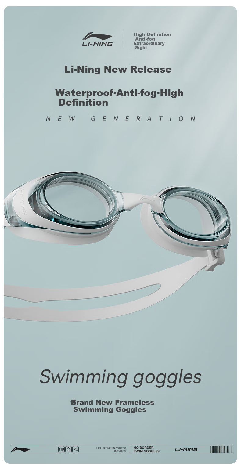 Li-Ning Swimming Goggles, Waterproof And Anti-Fog, for Men And Women, High-Definition Professional Training Swimming Glasses for Nearsightedness, Model 2214 Black, 500 Degrees 1