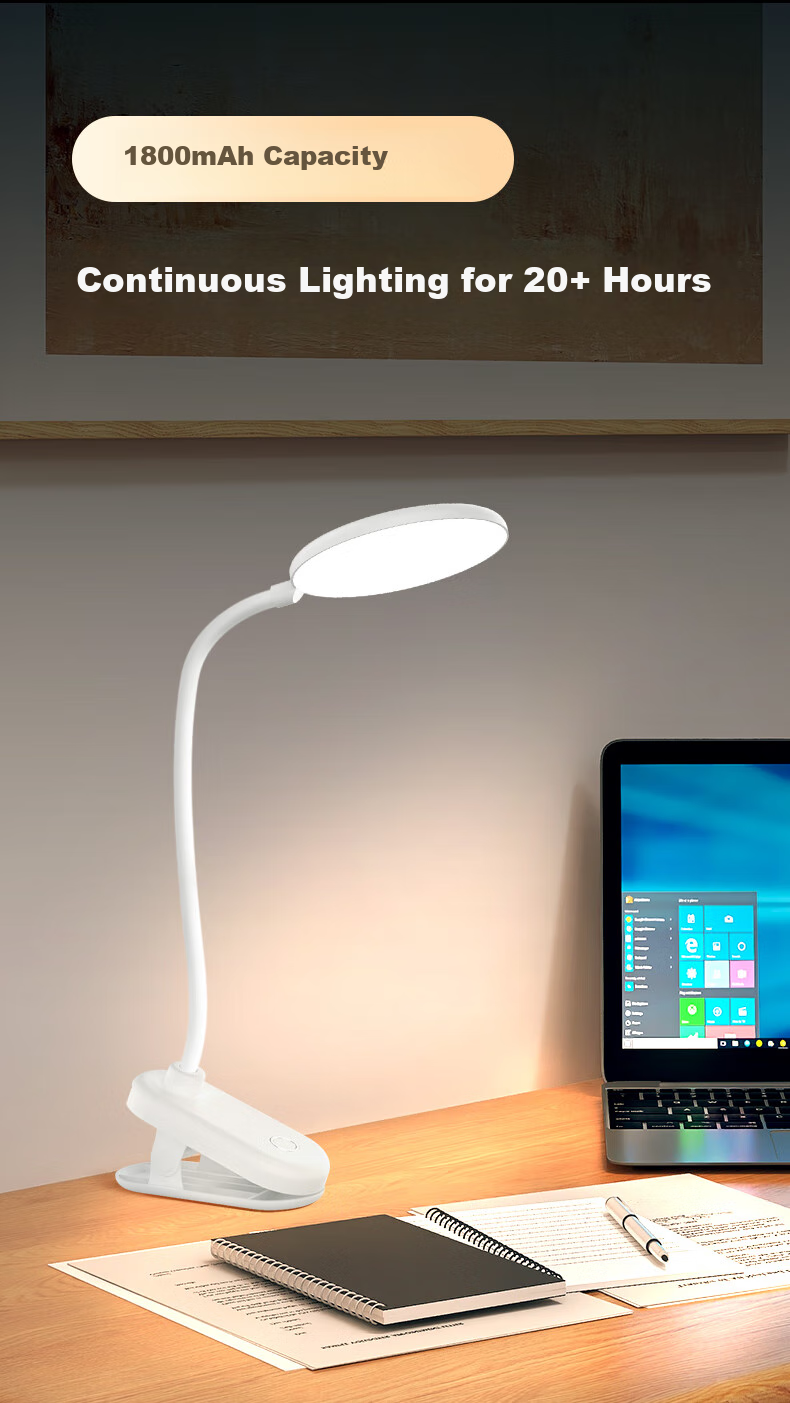 Haoshili Rechargeable Desk Lamp for Children, Students' Dormitory, Bedroom, Office, Work, Study, Reading, LED Bedside Lamp Clip-On Light 1