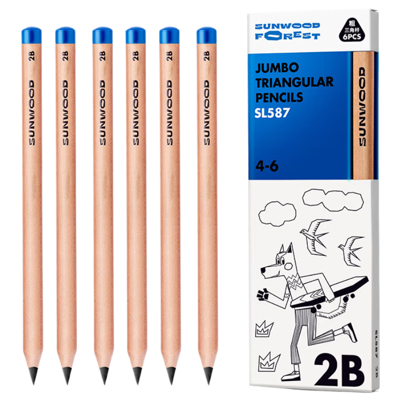 SUNWOOD Forest Series Beginner Kindergarten Children Elementary School Students 2B Triangle Ruler Thick Short Handle 6-Pack SL587